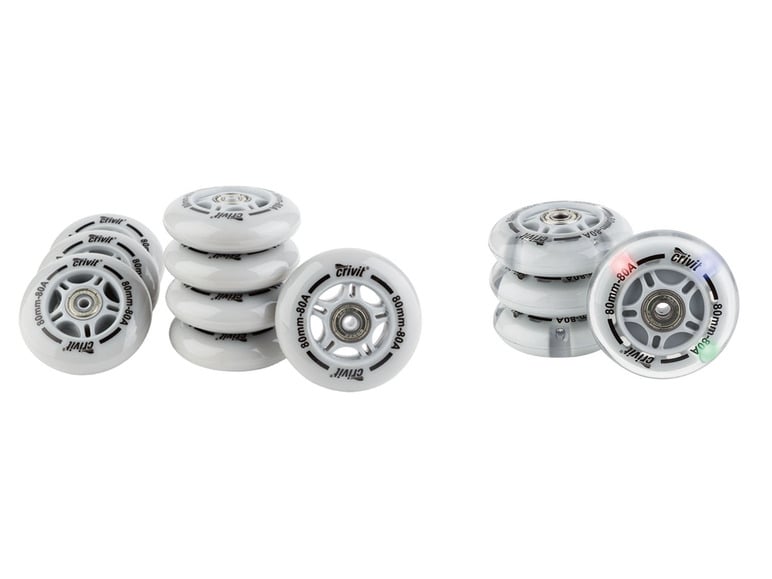 CRIVIT Inliner Rollen mit Kugellager, 8er Set / LED Rollen 4er Set