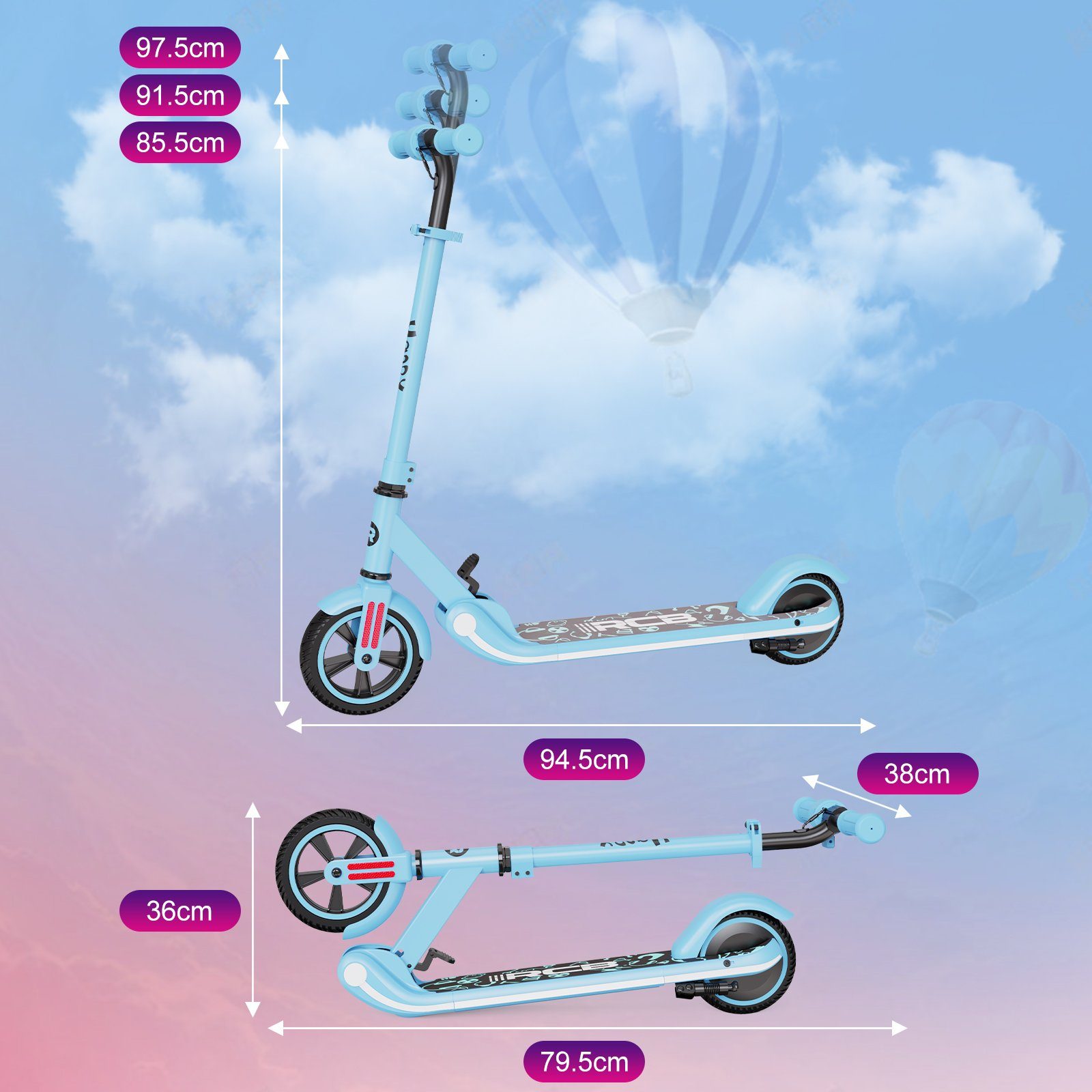 RCB mini scooter, children's scooter, foldable children's scooter 150W 16km/h