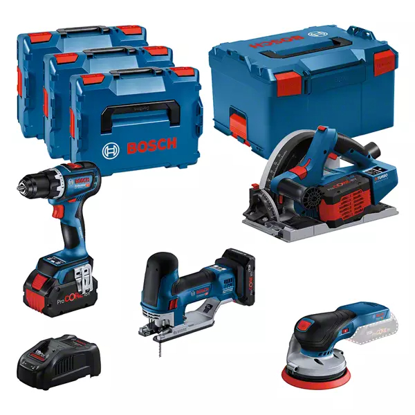 Bosch Combo Kit 4 18V Tools: GSR 18V-90C + GKT 18V-52GC + GST 18V-155 SC + GEX 18V-125 + 1 4.0 AH Battery (PROCORE) + 2 5.5 AH Battery (PROCORE) + GAL 1880CV (L) Professional