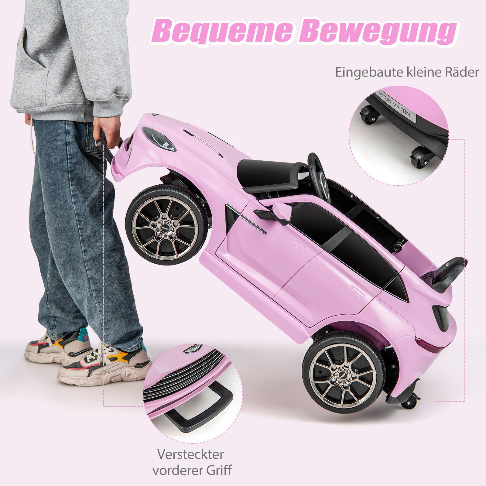 COSTWAY Elektro-Kinderauto 12V Aston Martin, mit verriegelbaren Türen & LED