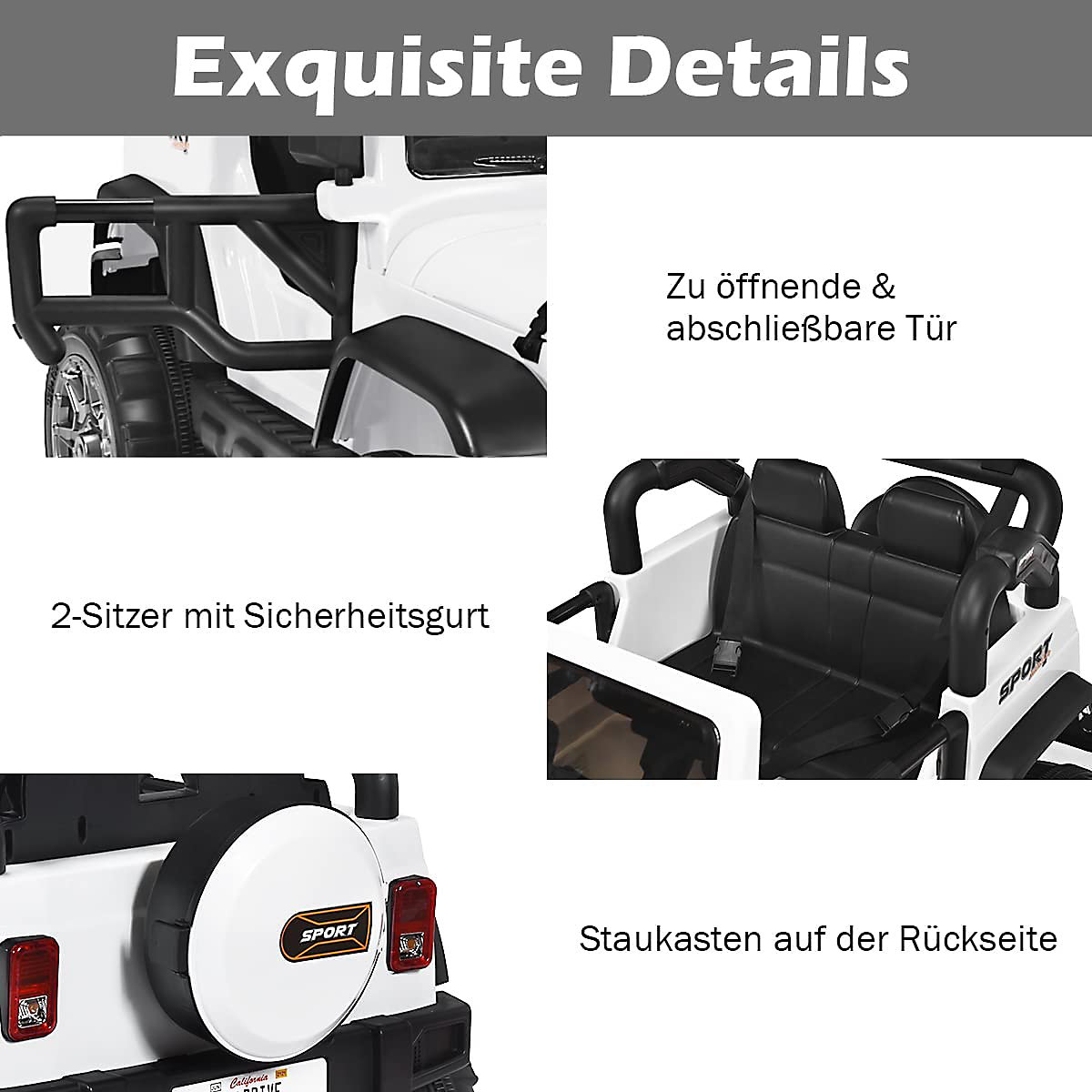 Elektroauto Jeep 2 Sitzer mit 3 Geschwindigkeiten weiß