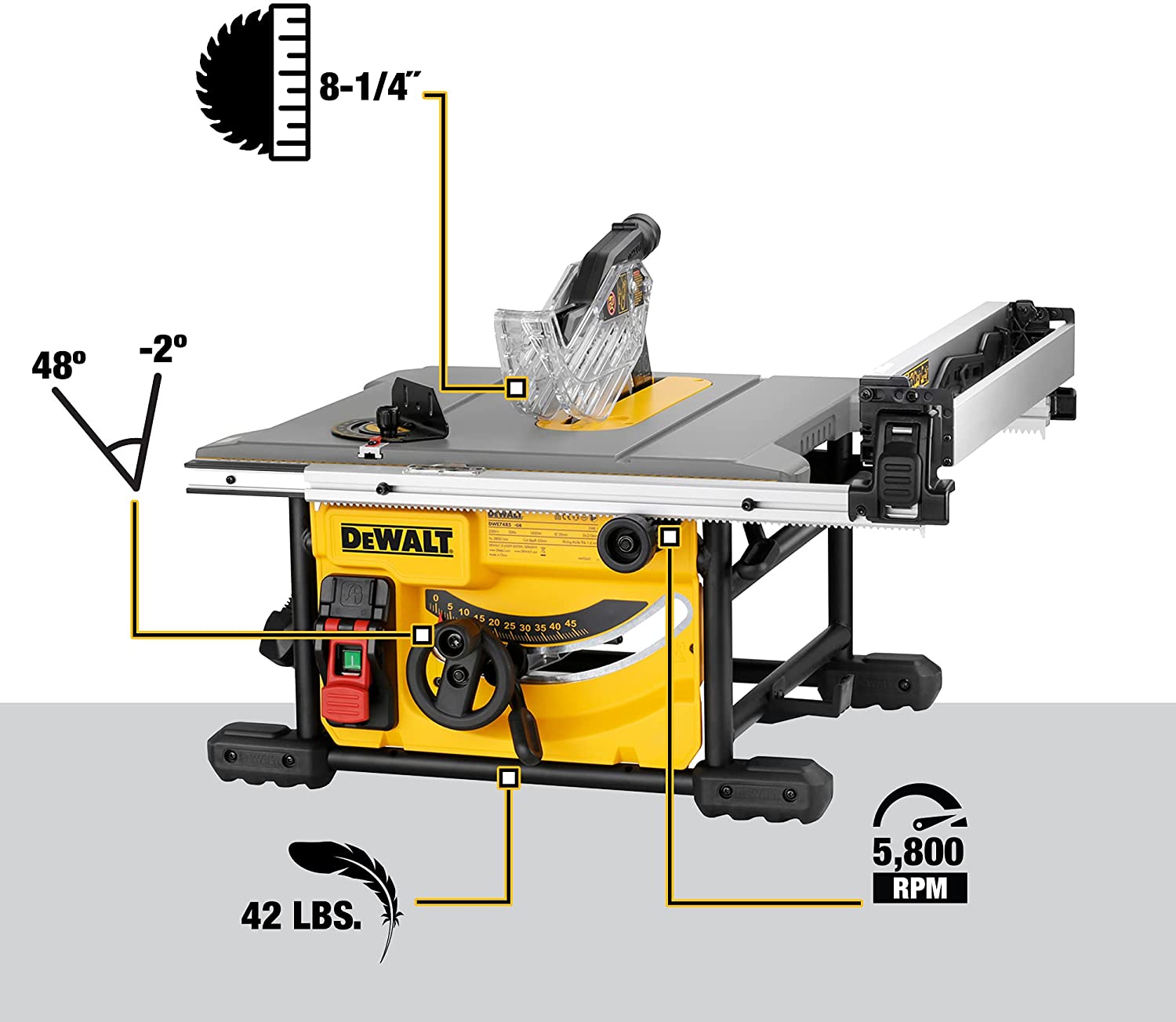 DEWALT Table Saw for Jobsite, Compact, 8-1/4-Inch (DWE7485)