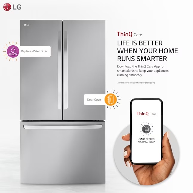LG Counter-Depth MAX 26.5-cu ft Counter-depth Smart French Door Refrigerator with Ice Maker (Stainless Steel) ENERGY STAR