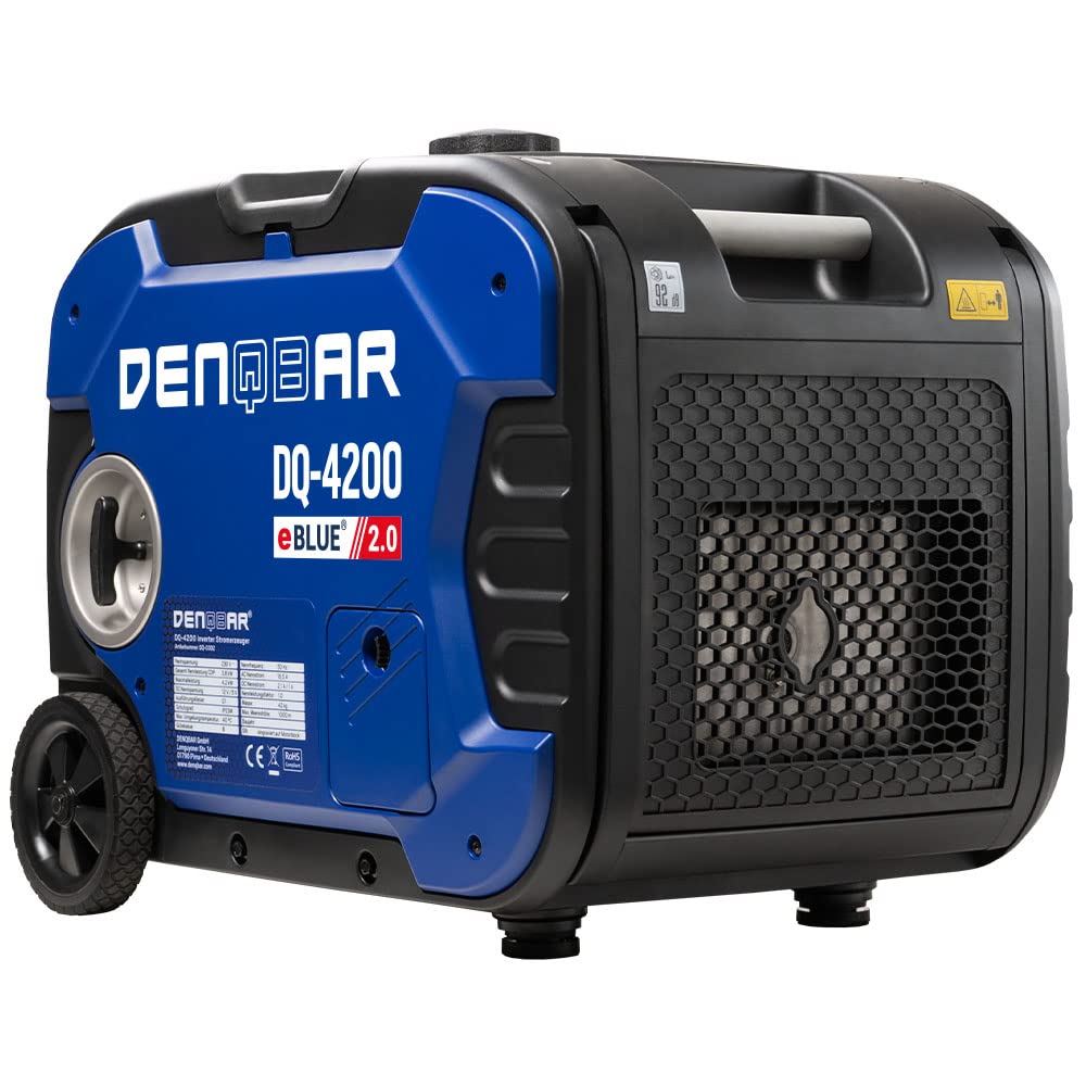 DENQBAR Inverter Power Generator DQ-4200 4200 W, Petrol Power Generator with 230 V, Wheels, USB Fast Load, Super Quiet, 4-Stroke Motor, Portable - For Camping, Garage, Construction Site, Motorhome and