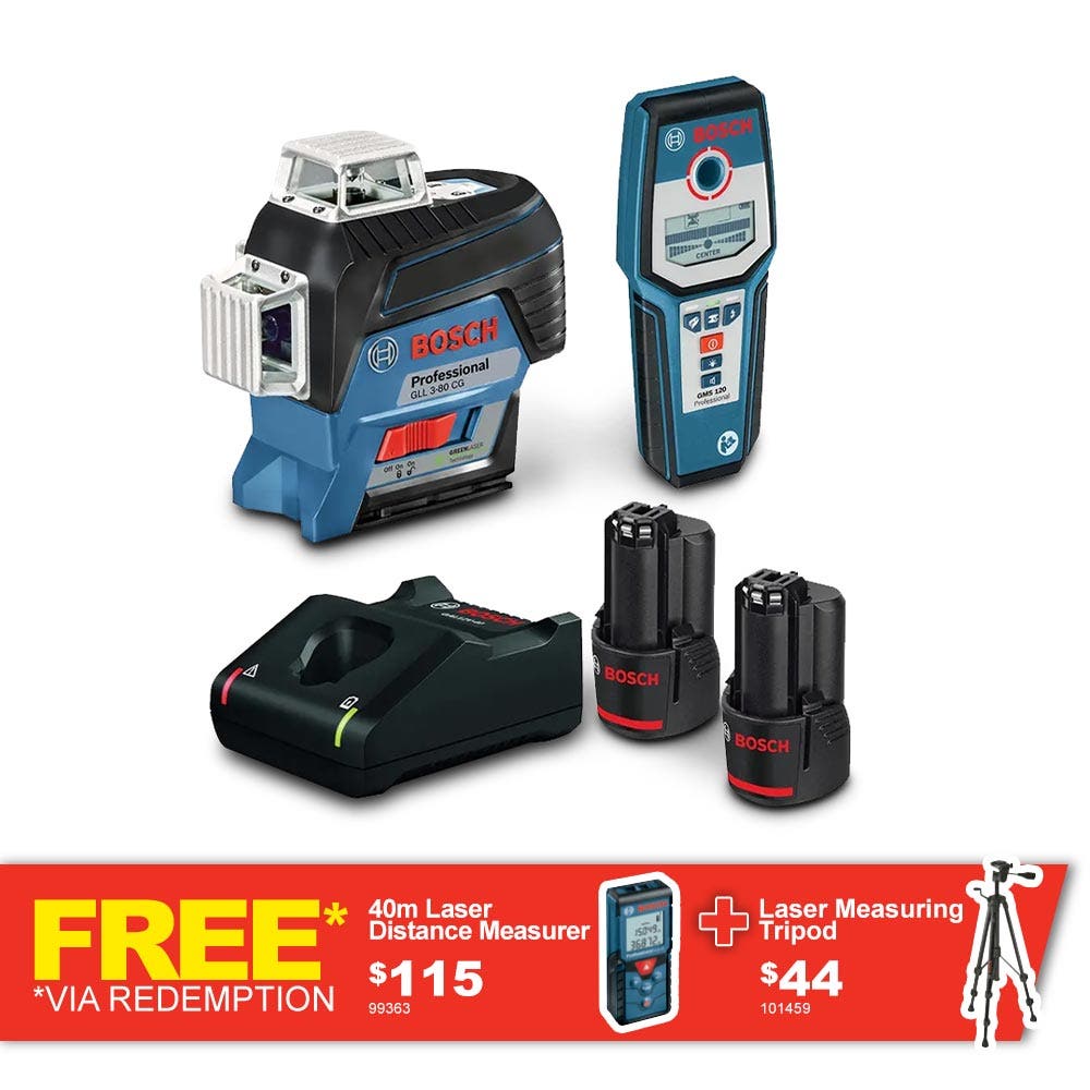 BOSCH 12V Green Multi-Line Laser Level w/ GMS-120 Stud Finder 06159940RE