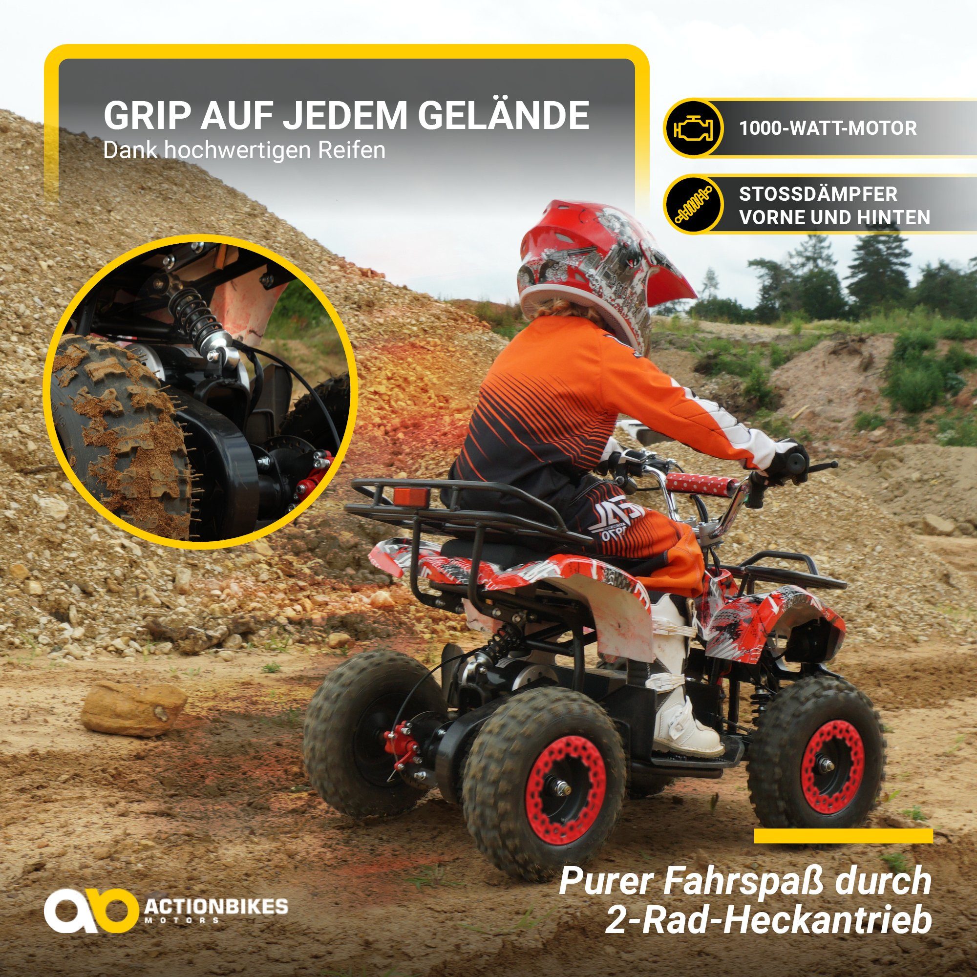 Actionbikes Motors electric children's quad children's electric quad Torino ATV 1000 W 36 V, load capacity 50 kg, (1 piece), pocket quad - safety touch - perforated disc brake - up to 25 km/h