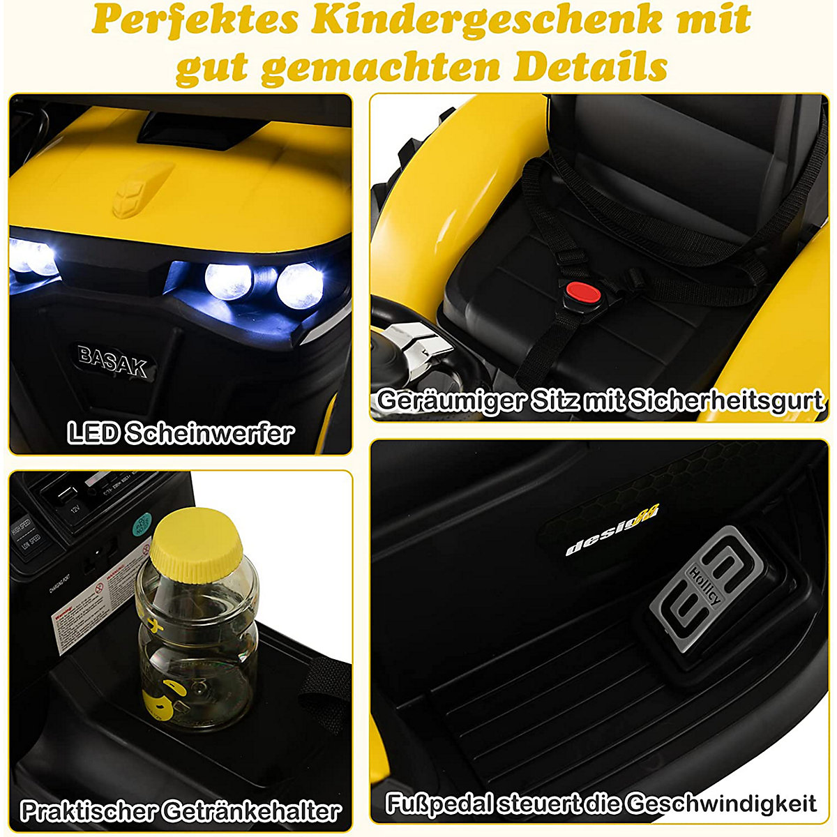 COSTWAY® 12V Traktor mit Anhänger Elektroauto mit Fernbedienung & Musik gelb