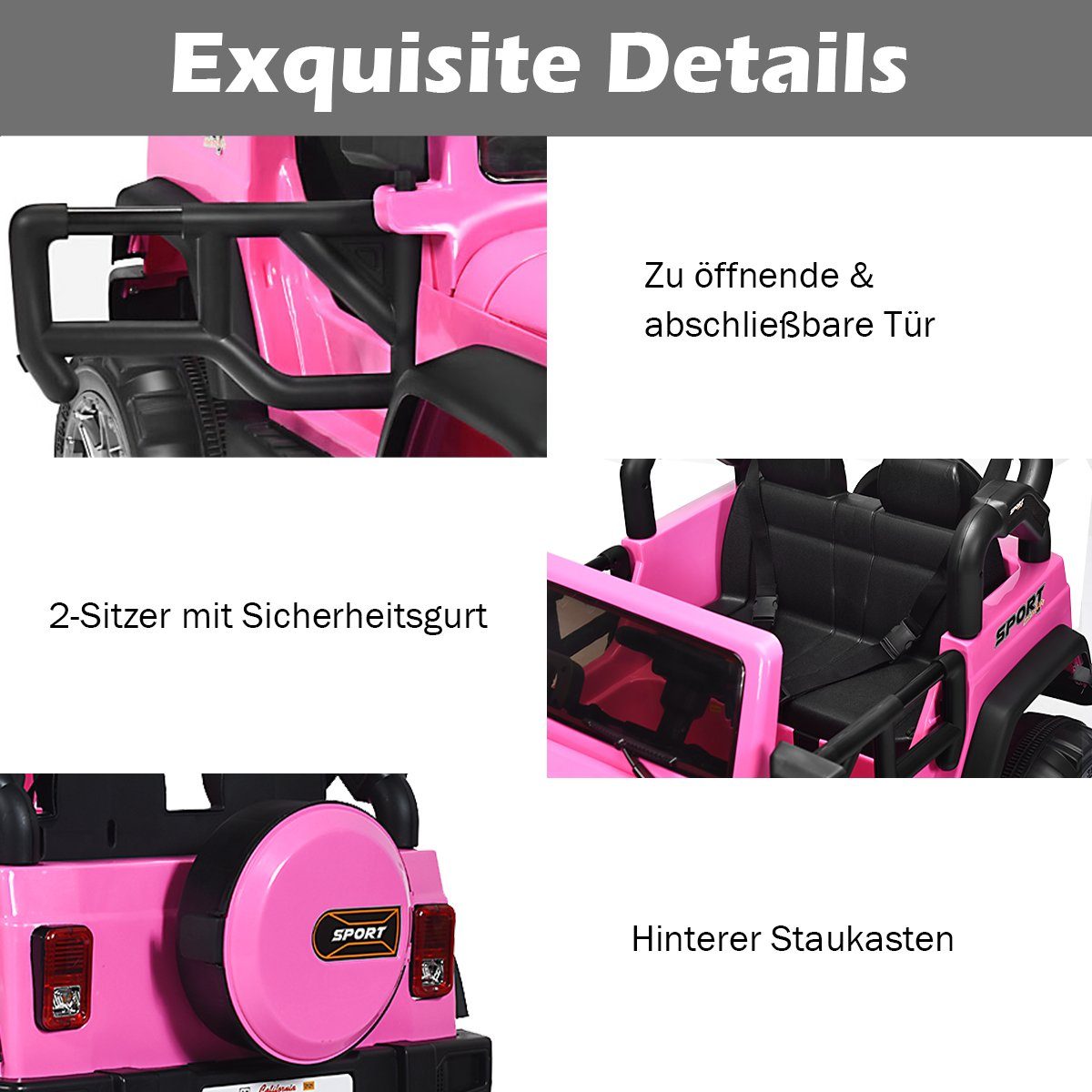 Elektroauto Jeep 2 Sitzer mit 3 Geschwindigkeiten rosa