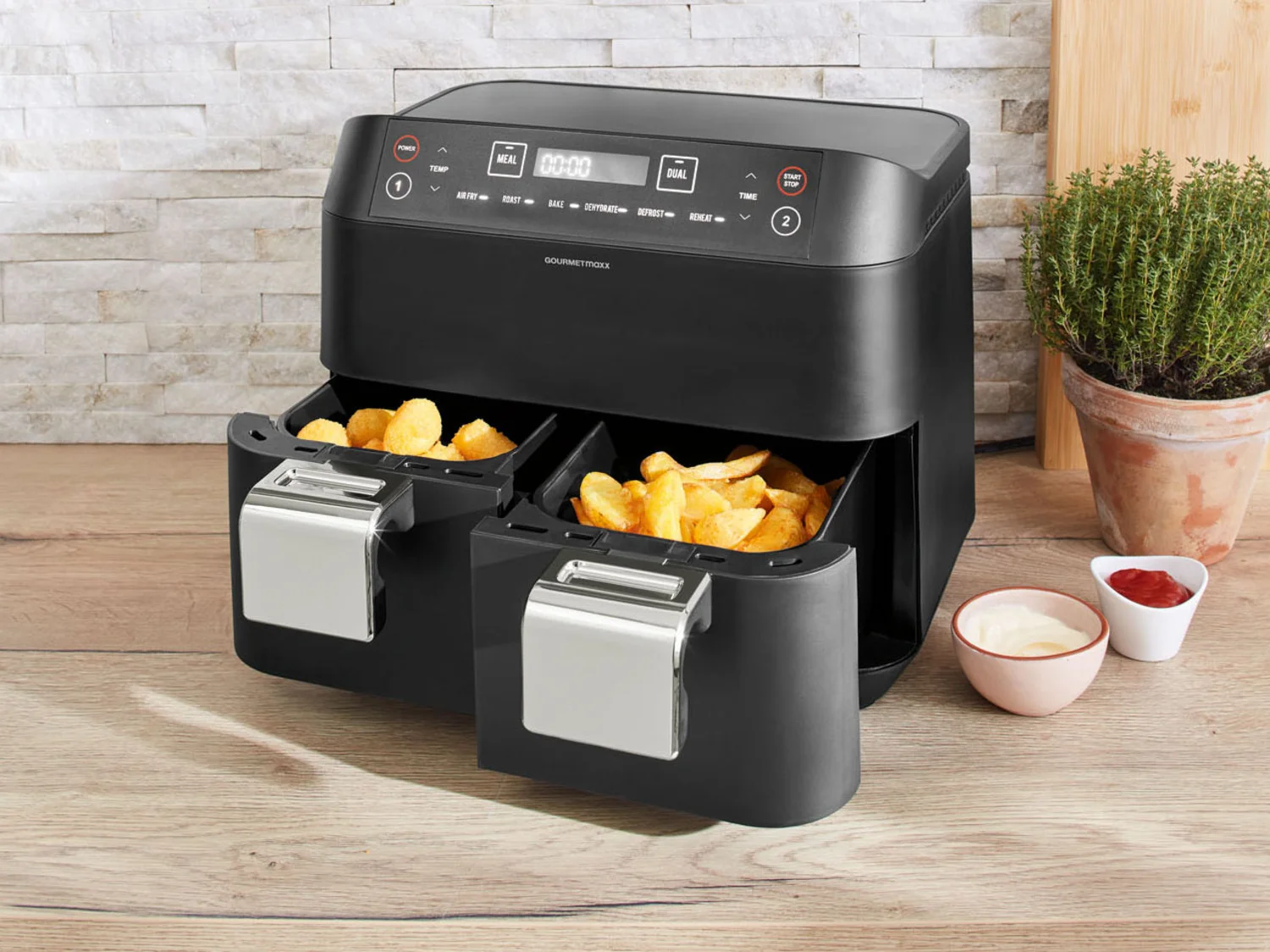 GOURMETmaxx hot air fryer double basket 2x 3.8l