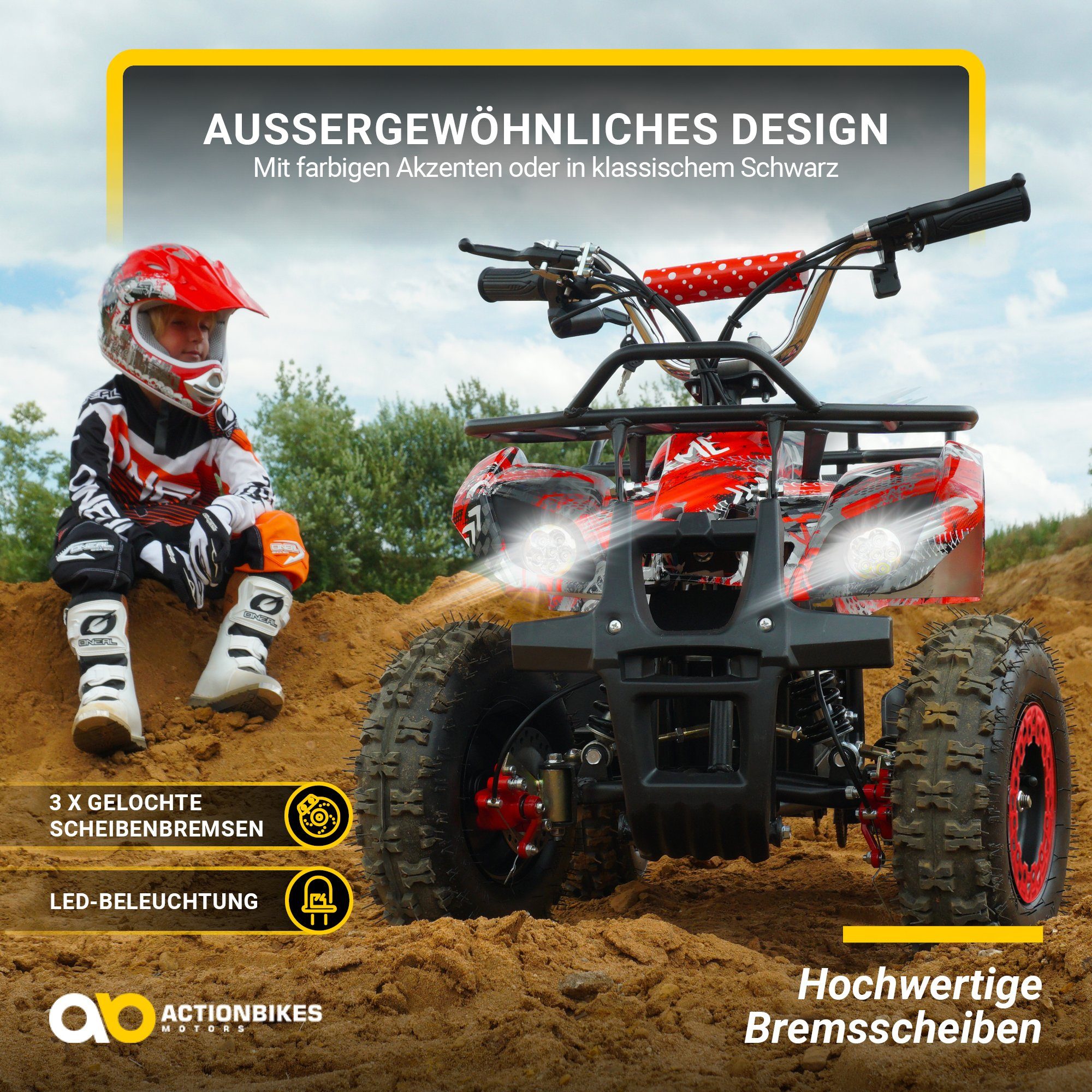 Actionbikes Motors electric children's quad children's electric quad Torino ATV 1000 W 36 V, load capacity 50 kg, (1 piece), pocket quad - safety touch - perforated disc brake - up to 25 km/h