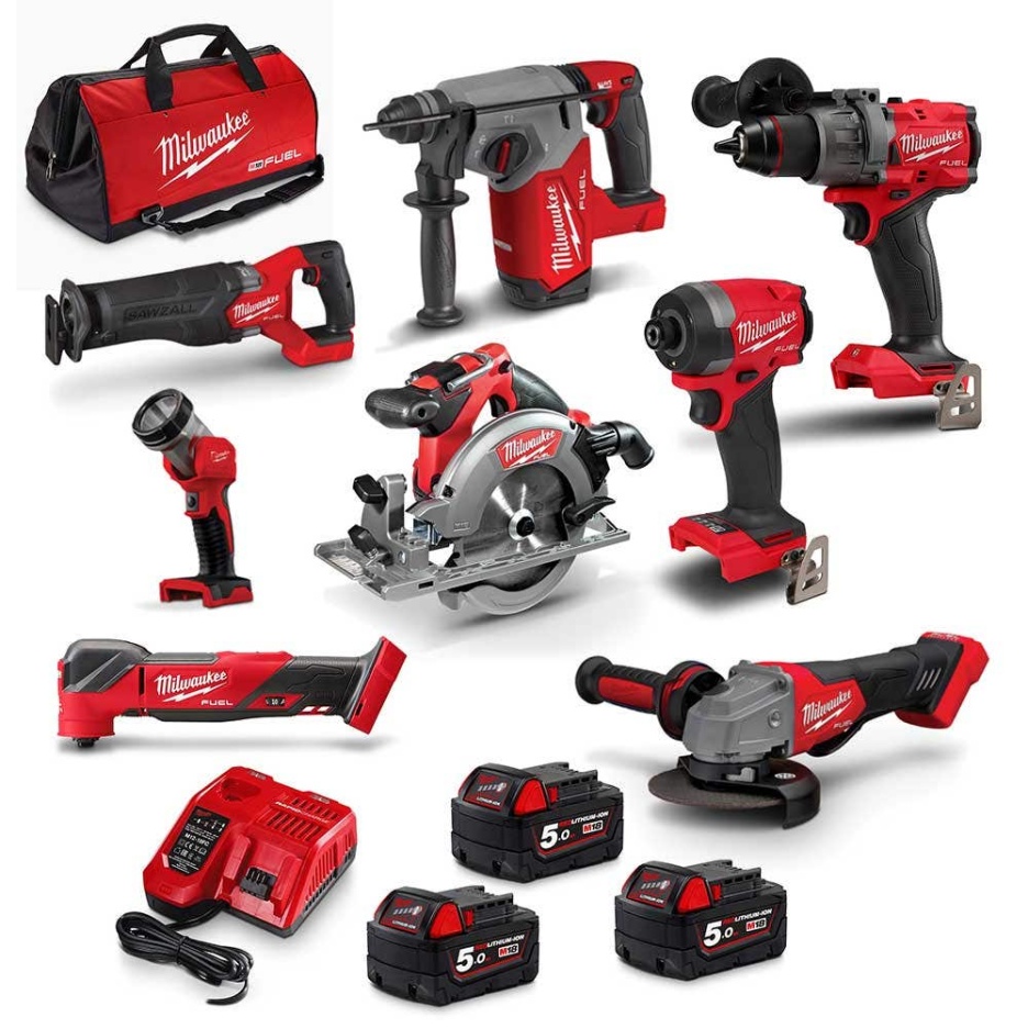 MILWAUKEE 18V FUEL 8 Piece 3 x 5.0Ah Combo Kit M18FPP8A3503B