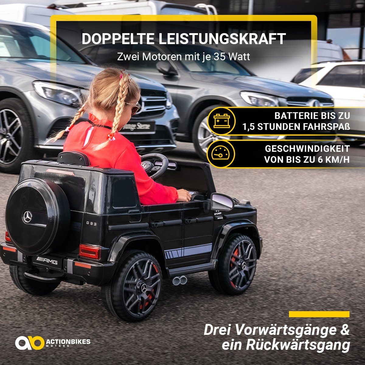 Actionbikes Motors Elektro-Kinderauto Mercedes Benz AMG G63 - Kinder Elektro Auto ab 3 Jahre, Belastbarkeit 35 kg, (2-tlg), Soft-Start - Stoßdämpfer