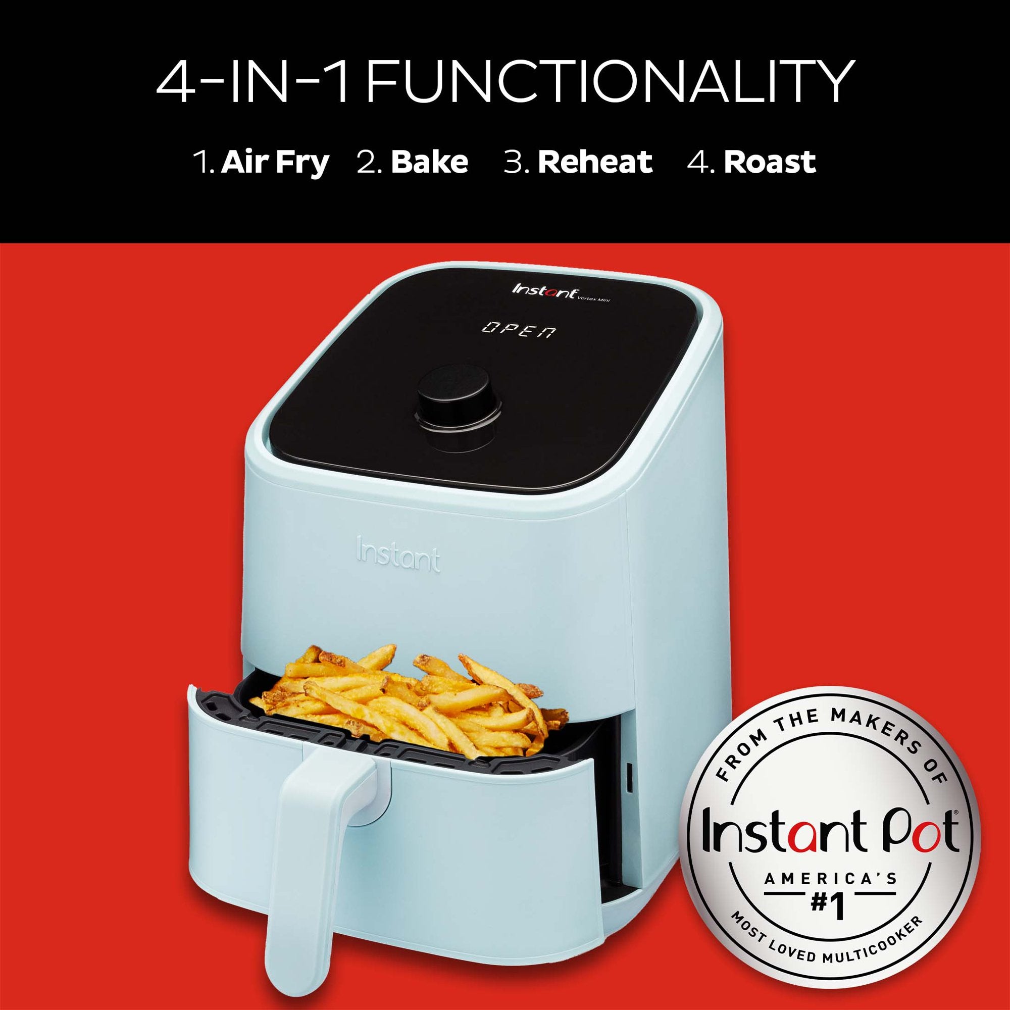 Instant Pot, 2-Quart Vortex Mini Air Fryer Oven, 4-in-1 Oil-Less Cooker, Roaster, Toaster, Crisper, Dehydrater, Warmer & More, Aqua