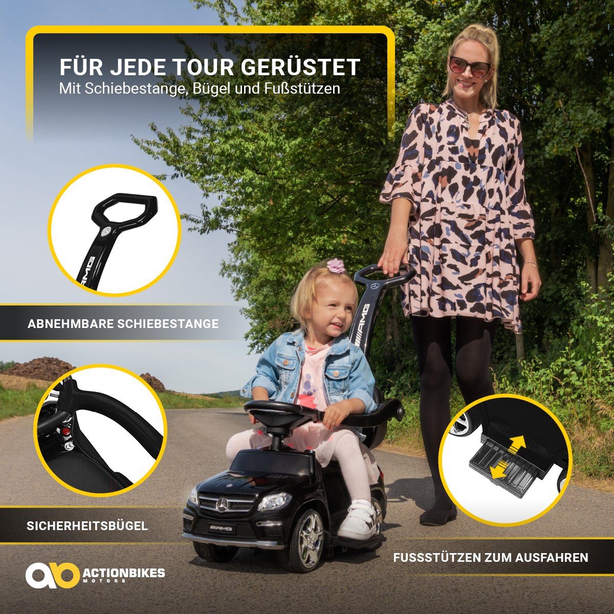 Actionbikes Motors Rutscherauto Mercedes Benz GL 63 AMG Rutschauto inkl. Schiebestange, (Kinder Elektro Auto ab 1 Jahr elektrisch - Schaukelfunktion - Trittbretter, 1-tlg., 6V Batterie - MP3 - Bluetooth - Soundmodul - LED - EVA-Reifen), Kinder Fahrze