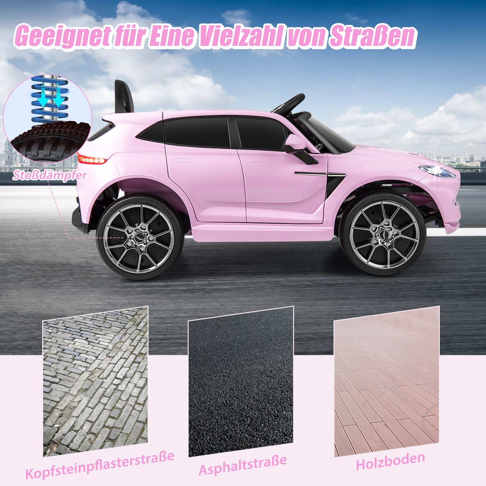 COSTWAY Elektro-Kinderauto 12V Aston Martin, mit verriegelbaren Türen & LED