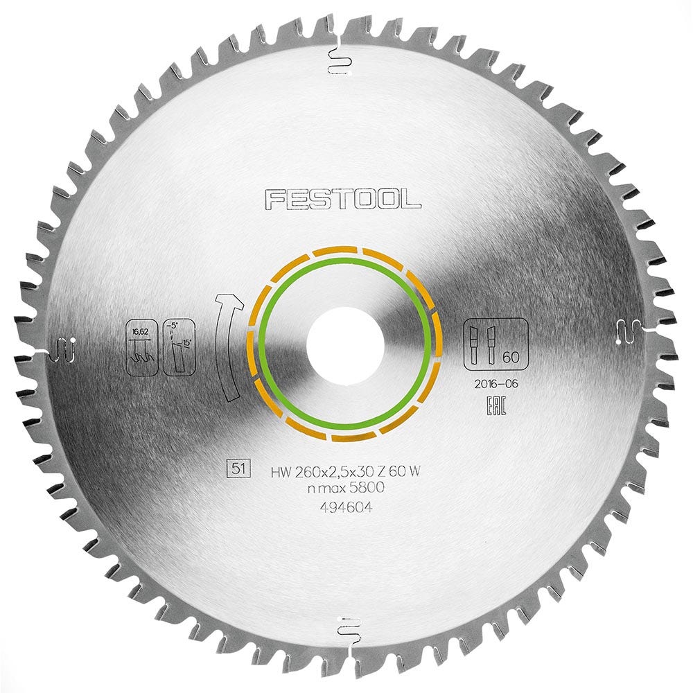 FESTOOL 260mm 60T TCT Circular Saw Blade for Wood Cutting