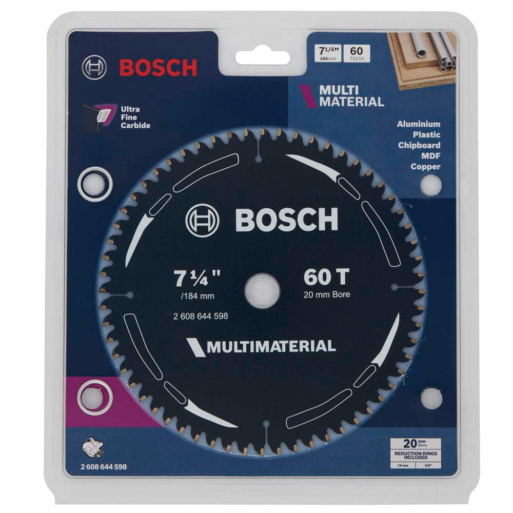BOSCH 184mm 60T TCT Circular Saw Blade for Multi-Purpose Cutting - MULTIMATERIAL