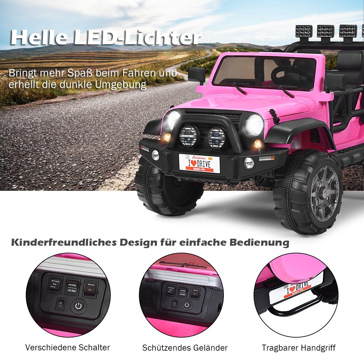 Elektroauto Jeep 2 Sitzer mit 3 Geschwindigkeiten rosa