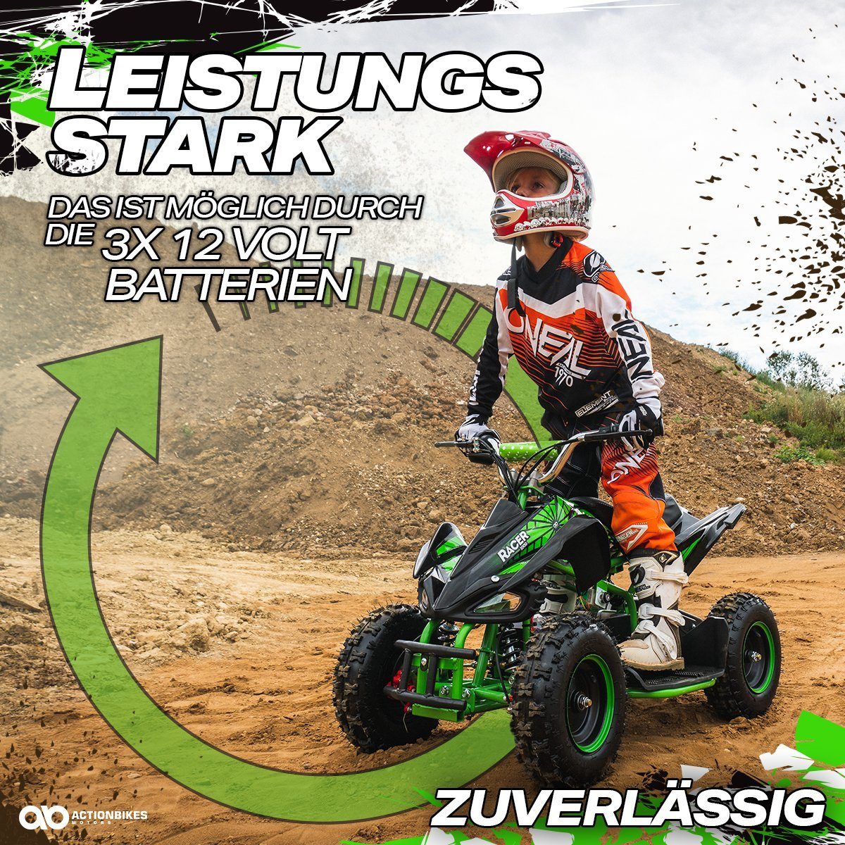 Actionbikes Motors Electric Children's Quad Mini Children's Electric Quad Racer 1000 W 36 V, load capacity 50 kg, (1 piece), up to 50 kg - disc brakes - Safety Touch System foot switch