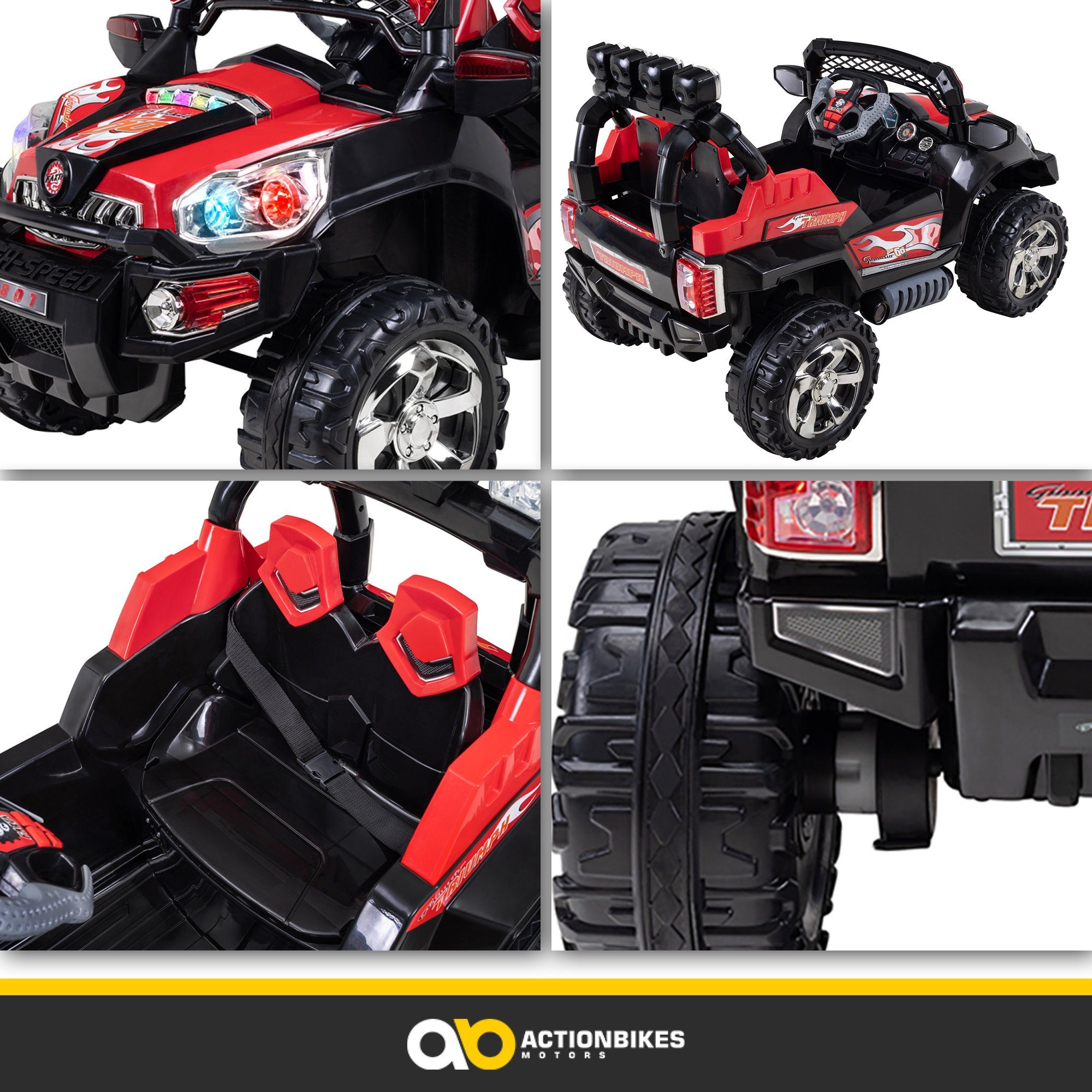 Actionbikes Motors electric children's car Jeep 801 with remote control, load capacity 40 kg, (2-piece), children's off-road vehicle toy from 3 years - automatic braking