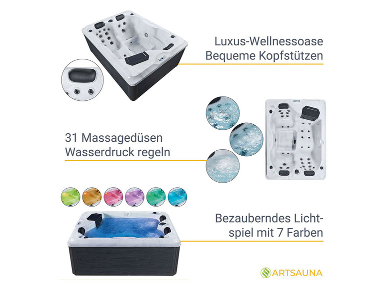 Artsauna Whirlpool »Oasis«, mit 31 Massagedüsen, LED-Lichtspiel