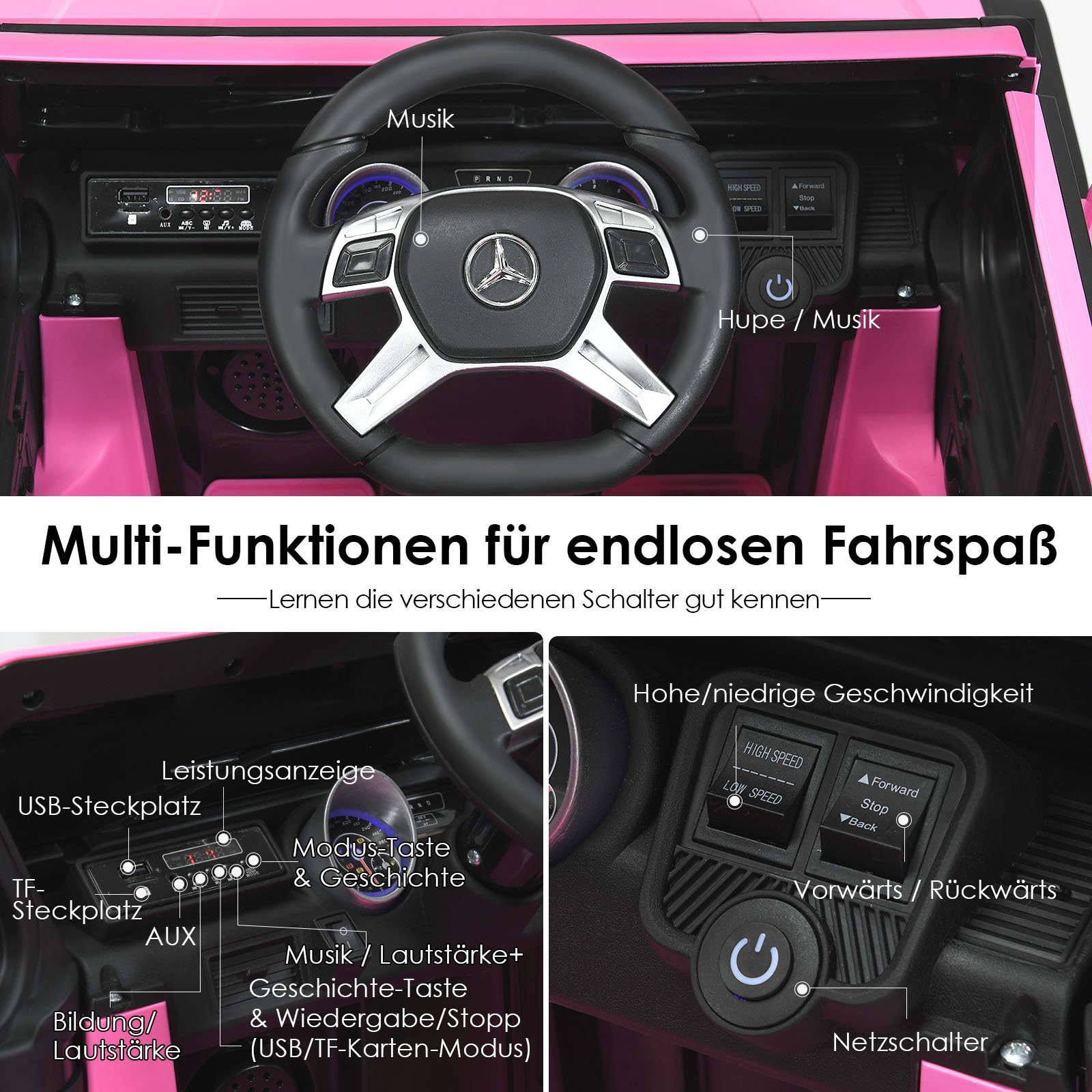 COSTWAY Elektro-Kinderauto Mercedes Benz, mit Musik & LED, 2,5-5,5km/h