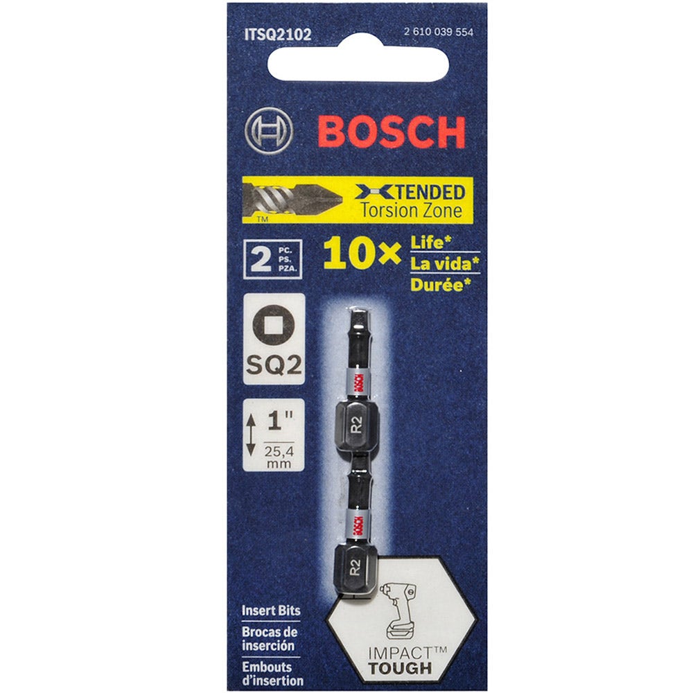 BOSCH R2 x 25mm Robertson/Square Insert Screwdriver Bit - IMPACT TOUGH - 2 Piece