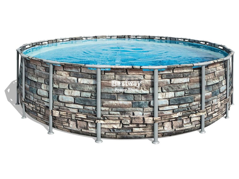 Bestway Power Steel™ Framepool Komplett-Set, rund mit Filterpumpe, Sicherheitsleiter und Abdeckplane