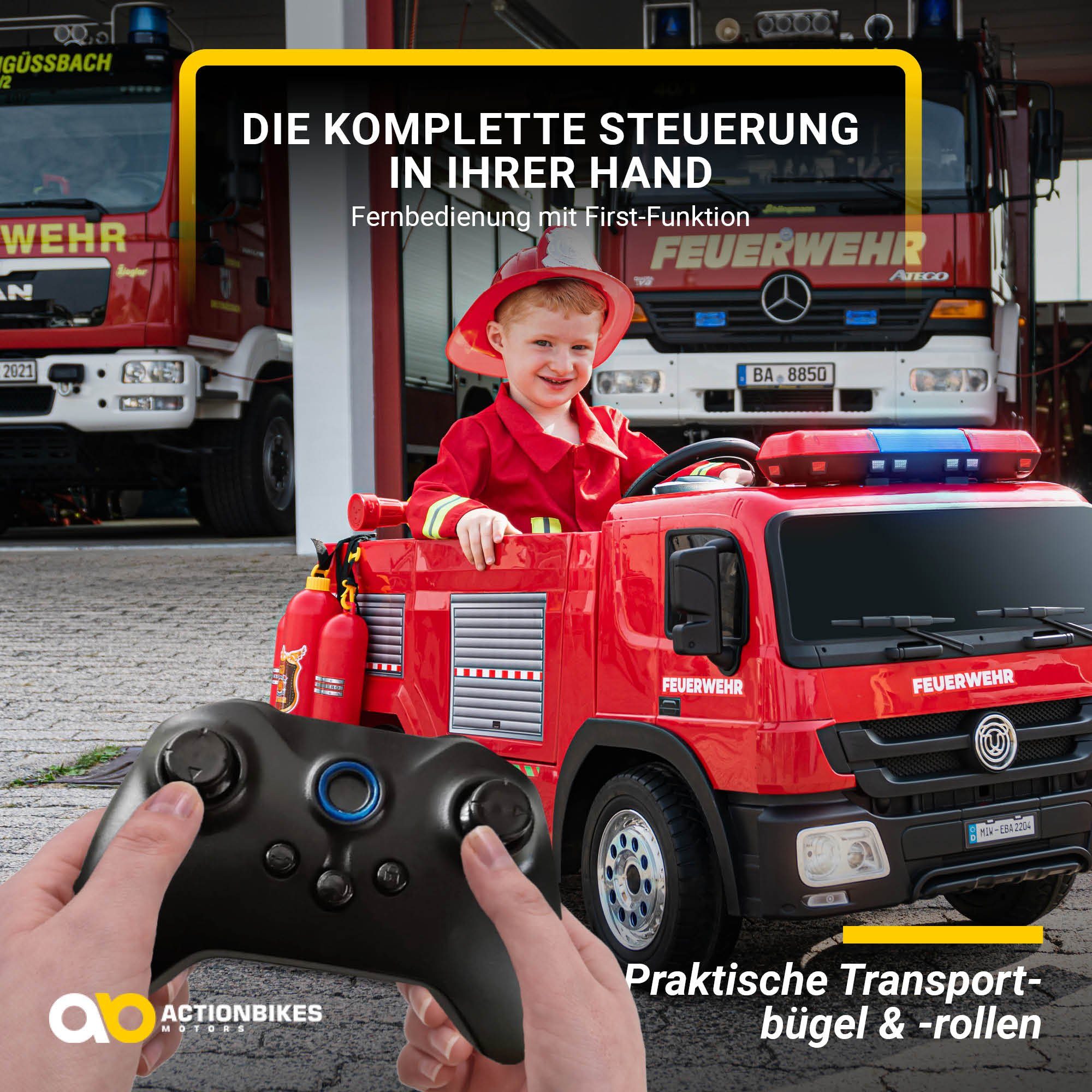 Actionbikes Motors Elektro-Kinderauto Kinder Auto Feuerwehr SX1818 Elektro - Fernbedienung - Wasserspritze, Belastbarkeit 40 kg, (4-tlg), Kinder Fahrzeug Spielzeug ab 3 Jahre elektrisch - Sirene & Bluetooth