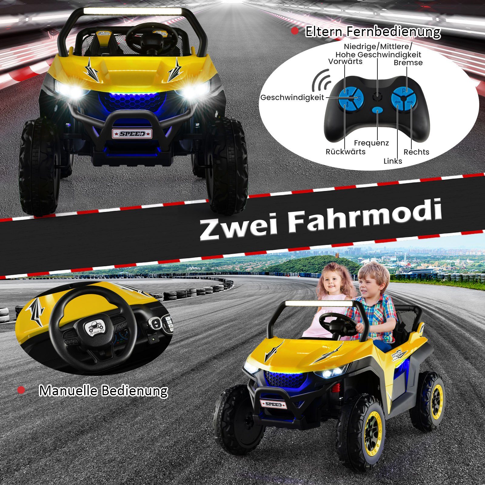 COSTWAY electric children's car 12V children's quad, 2 seats, 2-4 km/h