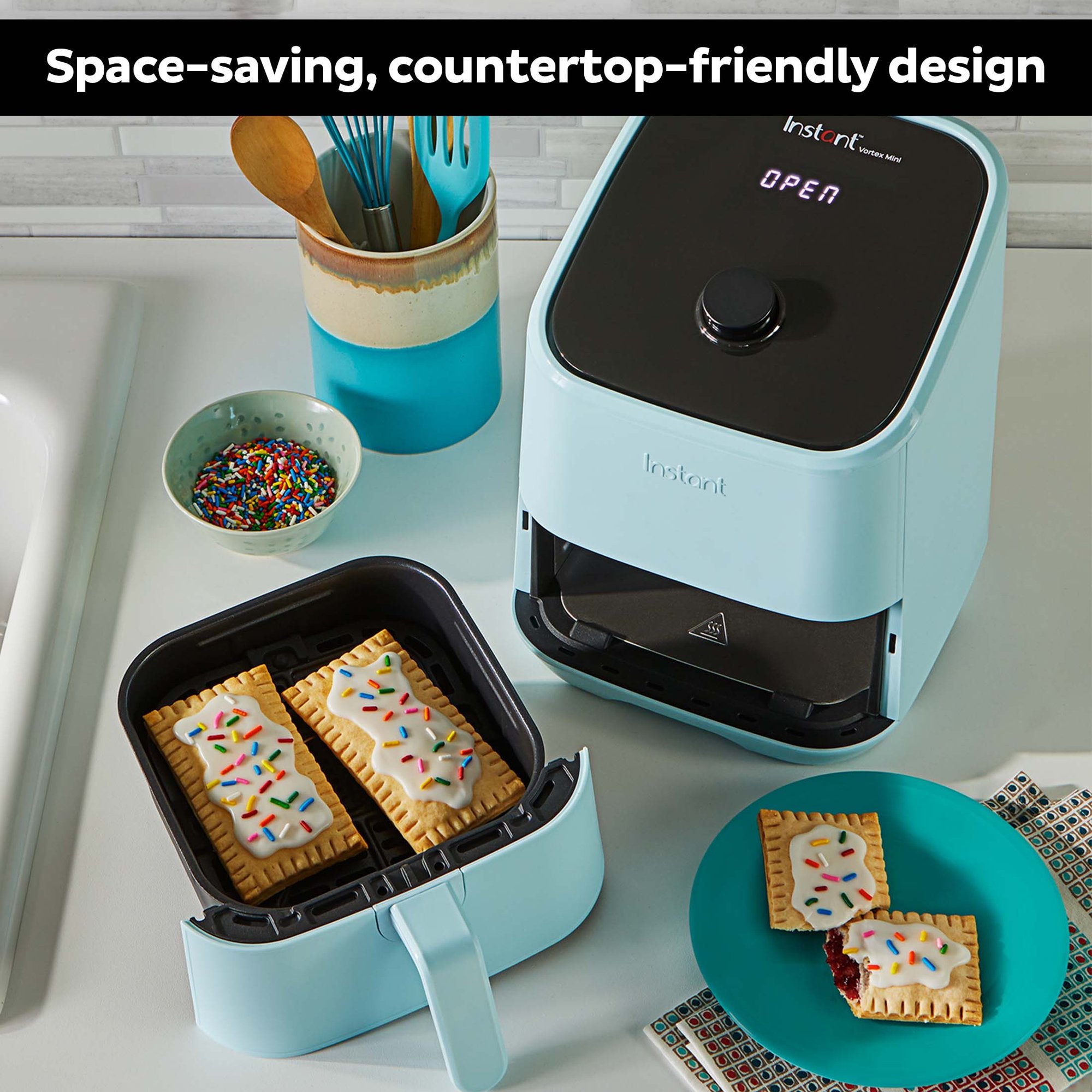 Instant Pot, 2-Quart Vortex Mini Air Fryer Oven, 4-in-1 Oil-Less Cooker, Roaster, Toaster, Crisper, Dehydrater, Warmer & More, Aqua