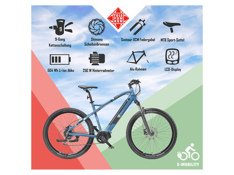 TELEFUNKEN E-Bike Mountainbike »Aufsteiger M925«, MTB, 27,5 / 29 Zoll