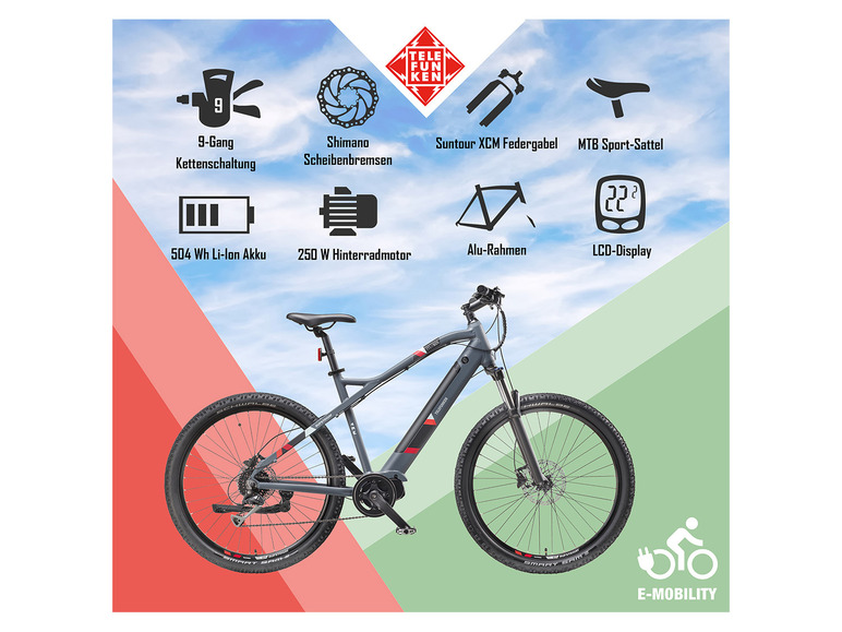 TELEFUNKEN E-Bike Mountainbike »Aufsteiger M925«, MTB, 27,5 / 29 Zoll