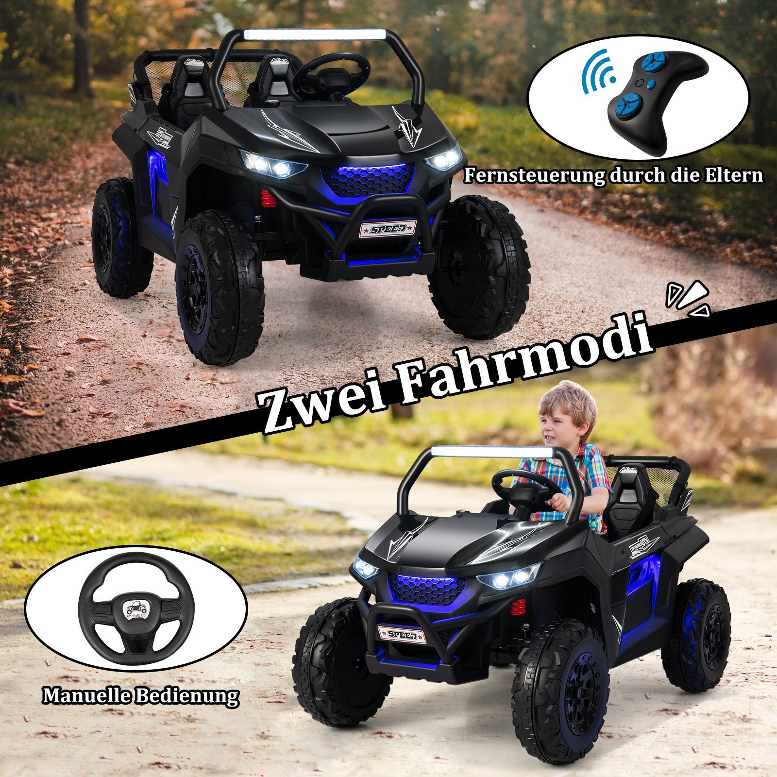 COSTWAY electric children's car 12V children's quad, 2 seats, 2-4 km/h