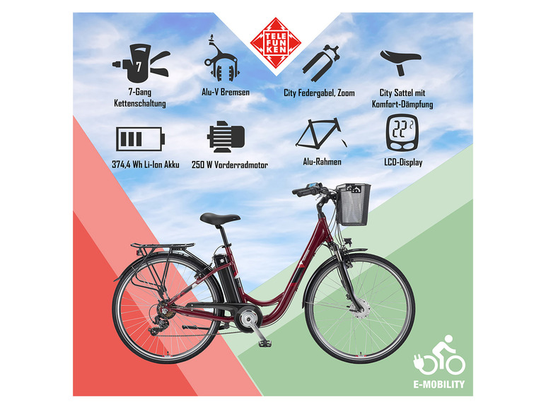 TELEFUNKEN E-Bike Cityrad »RC822 Multitalent«, 28 Zoll