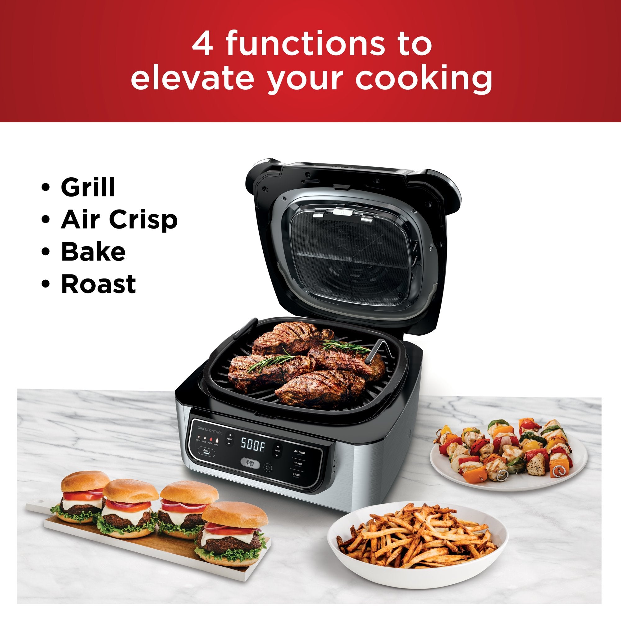 Ninja® Foodi™ 4-in-1 Indoor Grill with 4-Quart Air Fryer, Roast, & Bake, AG300