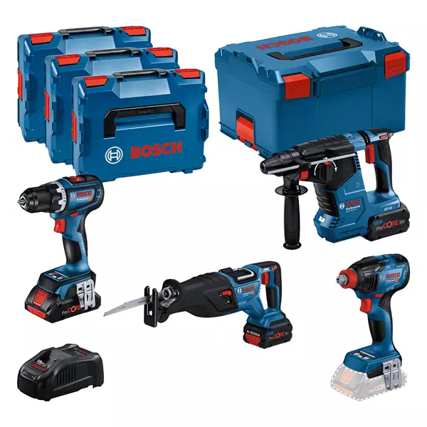 BOSCH COMBI-KIT 4 18V Tool: GSR 18V-90C + GDX 18V-210C + GBH 18V-24C + GSA 18V-28 + 1 4.0 AH battery (PROCORE) + 2 5.5 AH battery (PROCORE) + GAL 1880CV (L)PROFESSIONAL