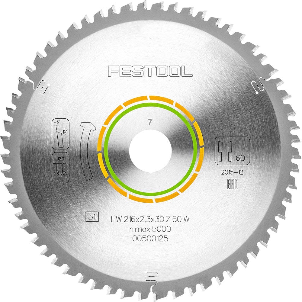 FESTOOL 216mm 60T TCT Circular Saw Blade for Veneered Panel Cutting