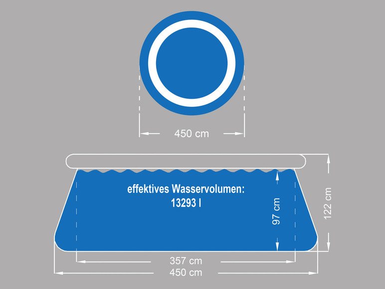CRIVIT Quick-up Pool-Set, Ø 450 x H 122 cm, Komplett-Set mit Filterpumpe, Leiter, Planen