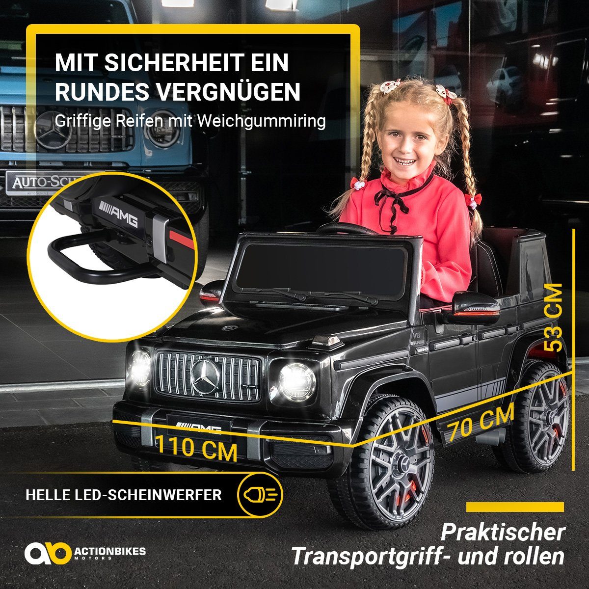 Actionbikes Motors Elektro-Kinderauto Mercedes Benz AMG G63 - Kinder Elektro Auto ab 3 Jahre, Belastbarkeit 35 kg, (2-tlg), Soft-Start - Stoßdämpfer