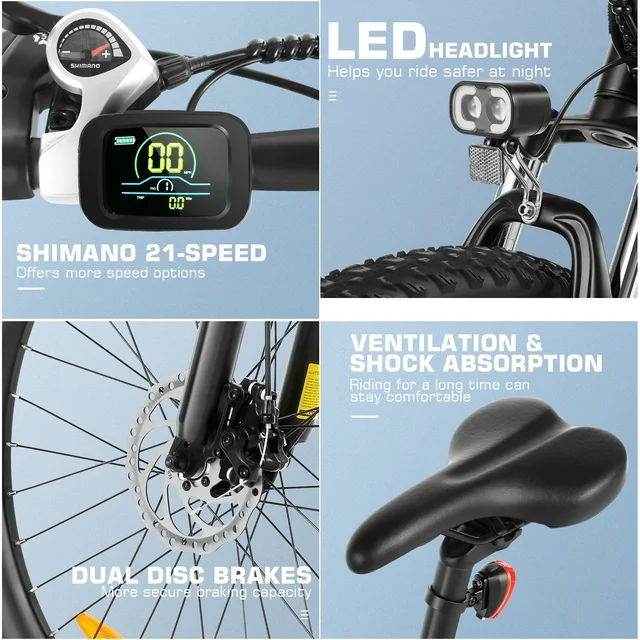 Funcid Electric Bike, Electric Bike for Adults 27.5 EBike 500W Adult Electric Bicycle, 19.8MPH Electric Mountain Bike, 48V 10.4Ah Battery, Lockable Suspension Fork, Shimano 21 Speed, LCD Display