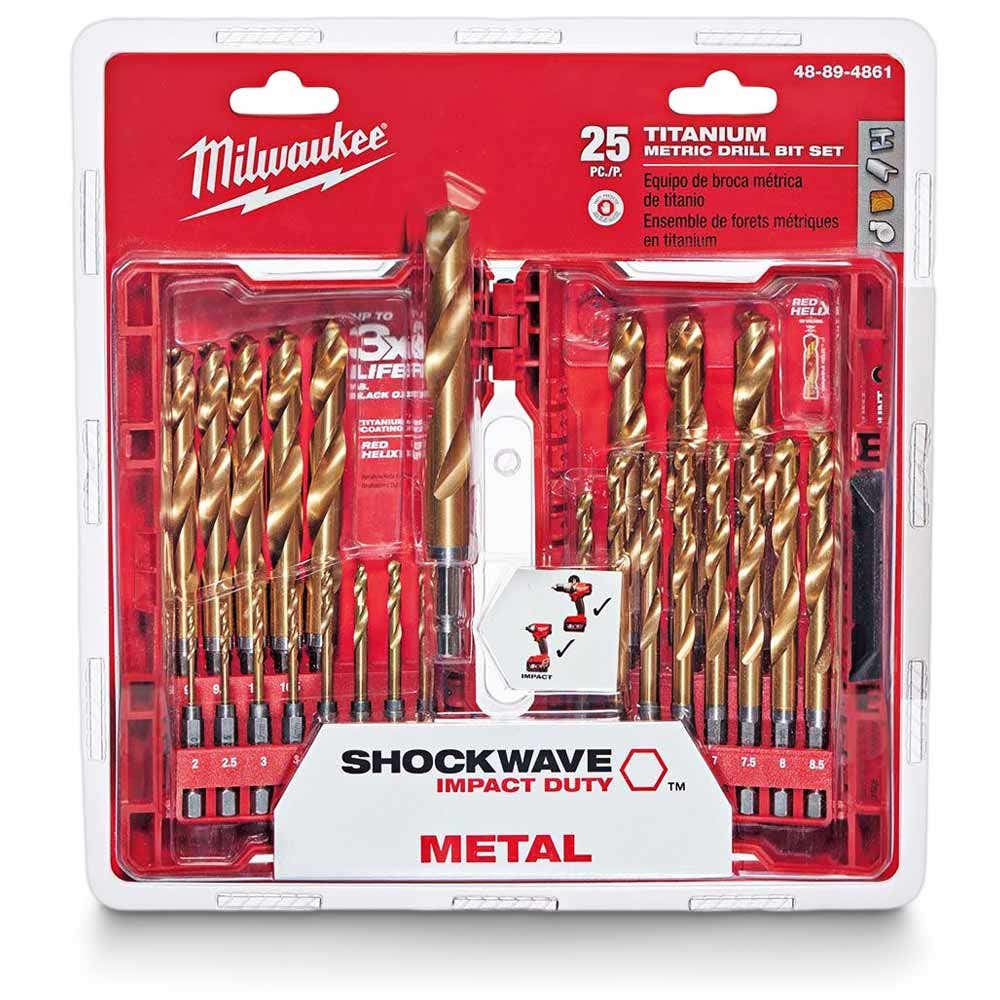 MILWAUKEE 2-13mm Metric 1/4-Hex Quick-Change HSS-TiN Jobber Drill Bit Set - RED-HELIX - 25 Piece 48894861