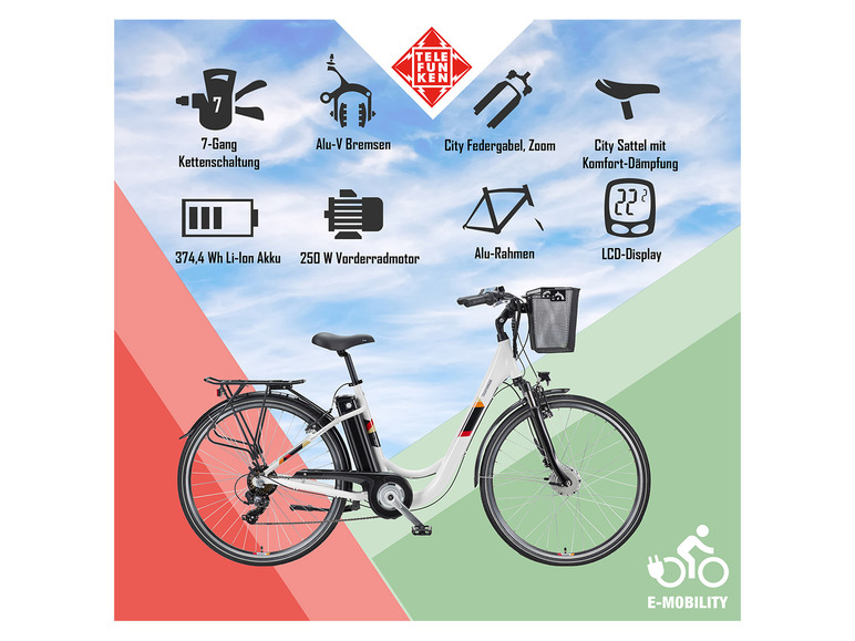 TELEFUNKEN E-Bike Cityrad »RC822 Multitalent«, 28 Zoll