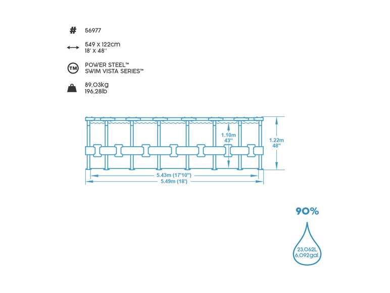 Bestway Power Steel™ Swim Vista Series™ Frame Pool Komplett-Set mit Filterpumpe, ca. Ø 549 x 122 cm