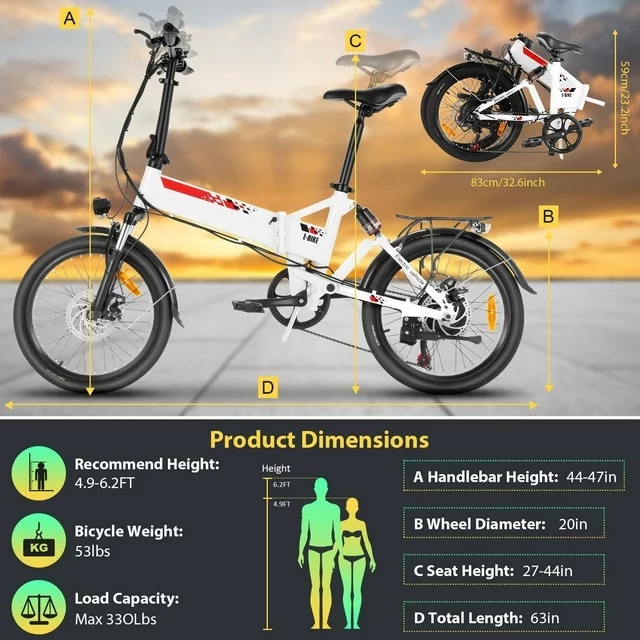 Gocio 500W Folding Electric Bike, 20'' Electric Commuter Bike, Aluminum Alloy Lightweight Electric Bicycle, Ebike Built-in 48V 7.8Ah Removable Lithium-Ion Battery, Urban Electric Bikes for Adults