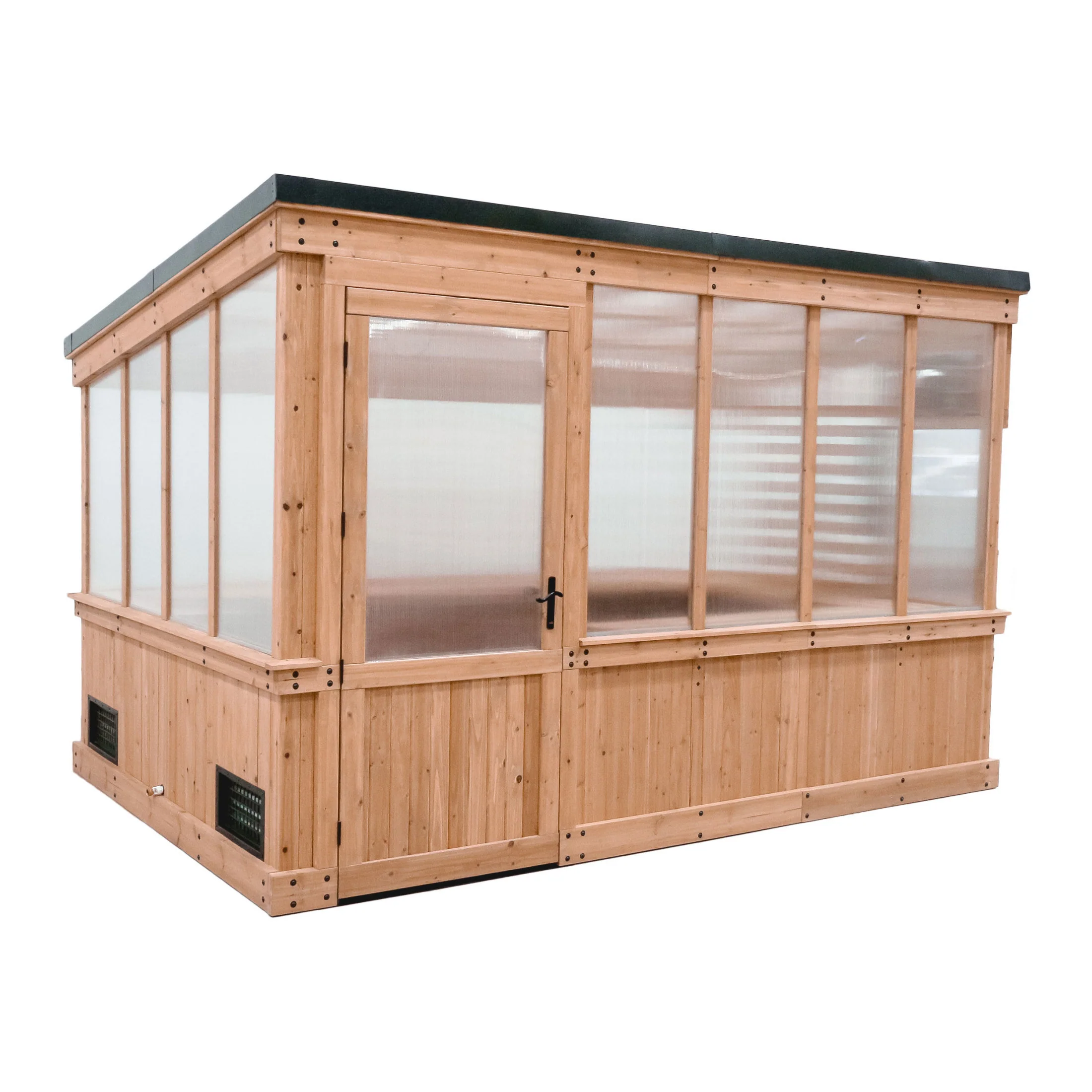 Backyard Discovery Zalie 12' x 7' Cedar Wood and Polycarbonate Walk-In Outdoor Greenhouse Kit with PowerPort