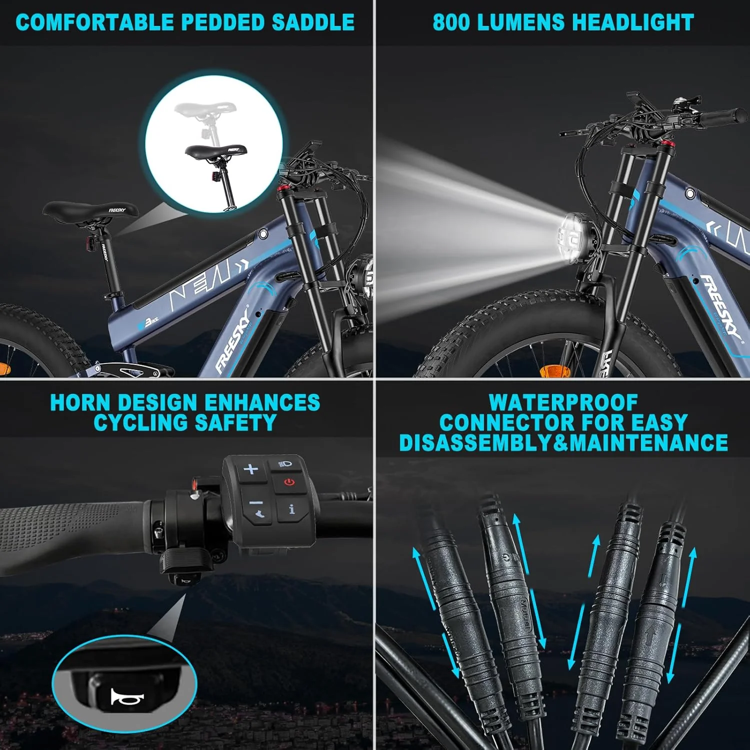 FREESKY 2025 Upgraded Dual Battery 48V 41AH Peak 2500W Motor 90-160 Miles Long Range Electric Bike for Adults 38MPH+ 26