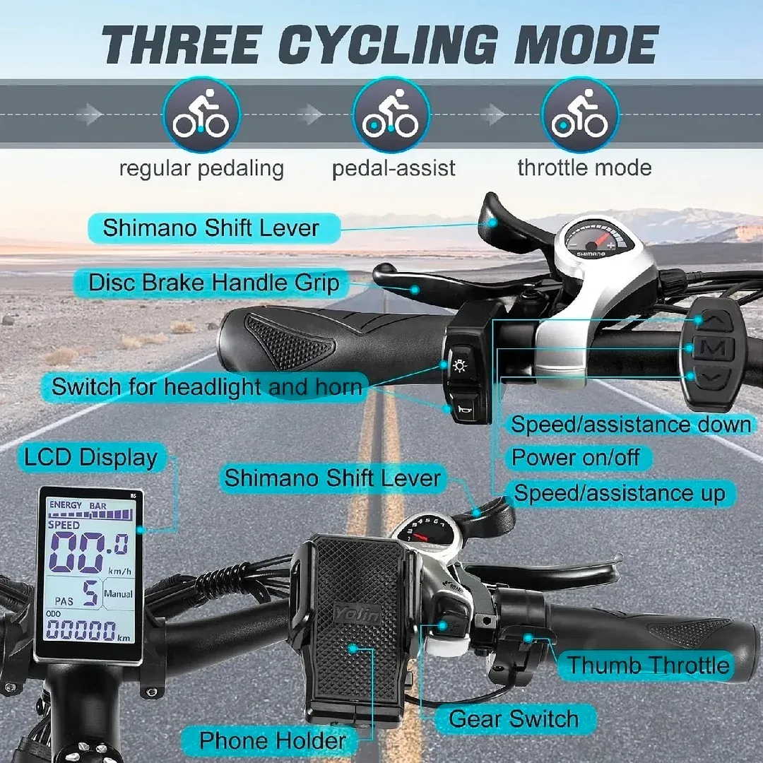 ✨Wide tire electric bike with 1000W 48V/17.5Ah removable battery 31MPH✨