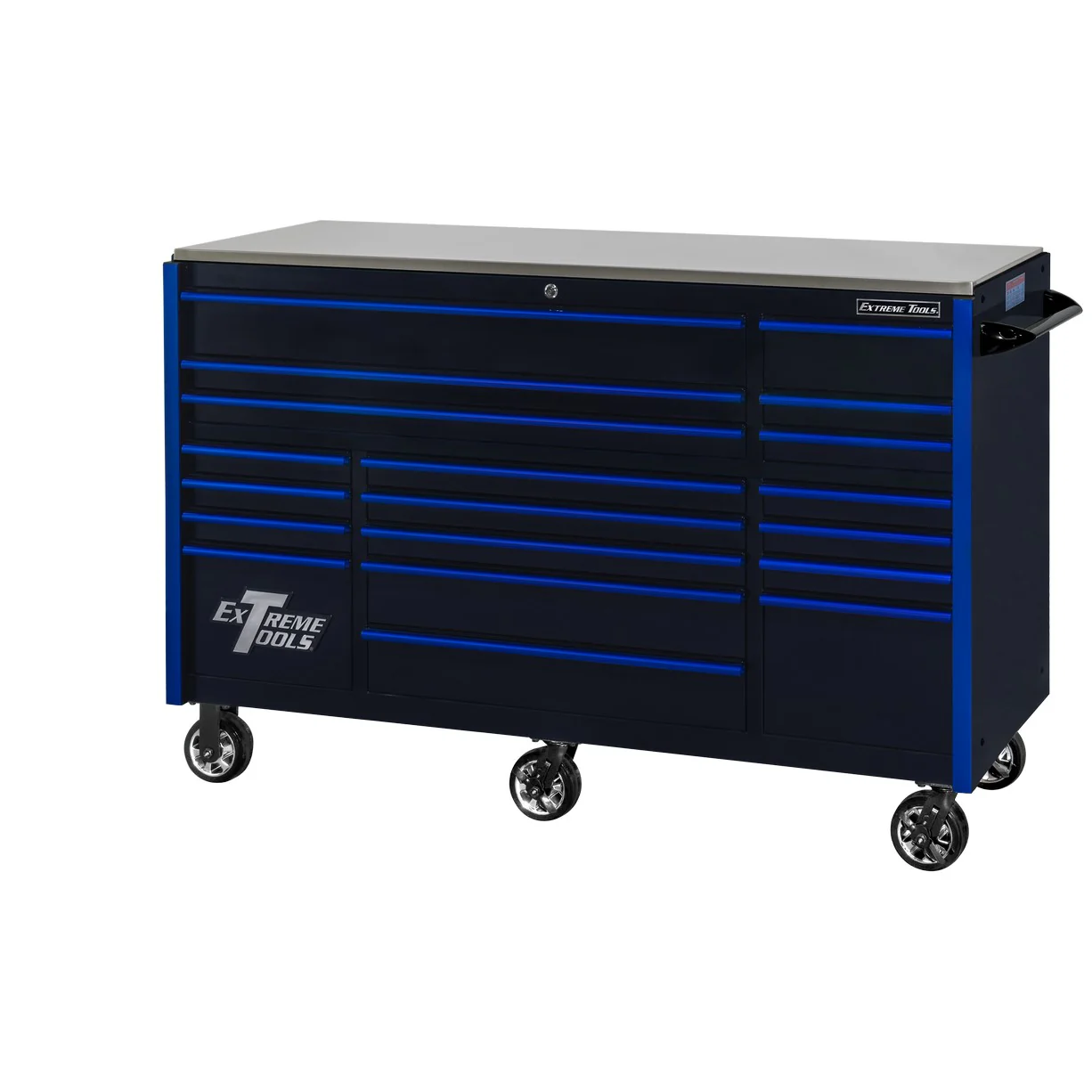 Extreme Tools 72″ x 30″, 19 Drawer Roller Cabinet with 250 lbs. drawer slides, RX 250 Series
