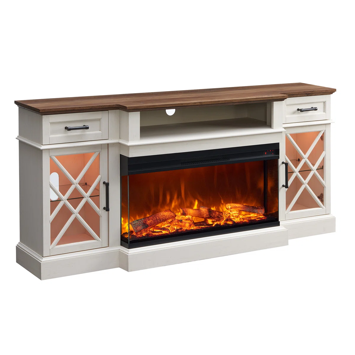 Gaobo Farmhouse Fireplace Wood Entertainment Center With Electric Fireplace & Timer